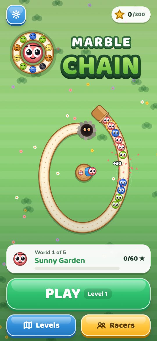 Marble Chain: the home screen