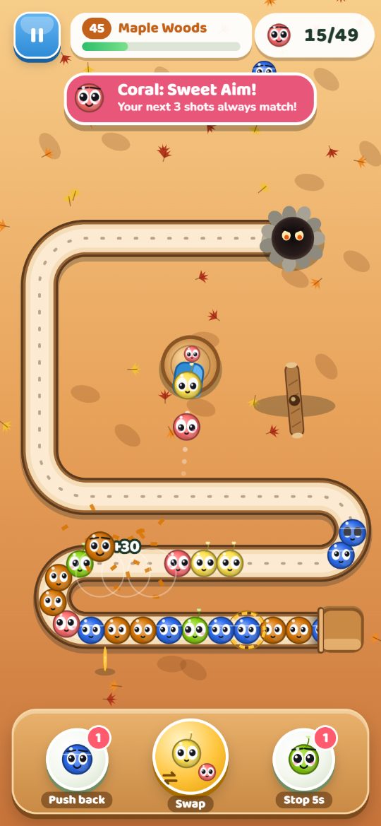 Marble Chain: a chain rolling through Maple Woods